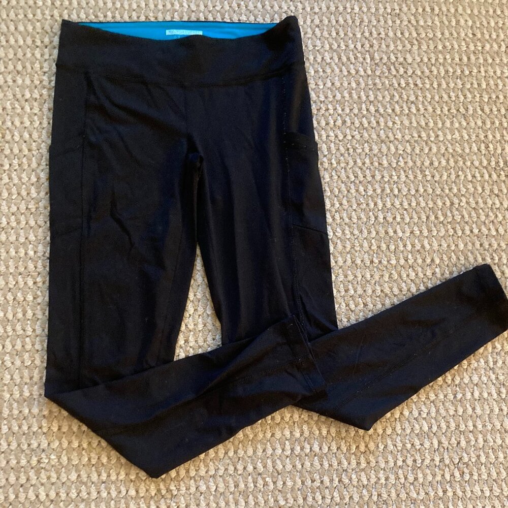 Forever 21 Womens Stretch Mid Rise Leggings Tapered Leg Pockets Size M Black